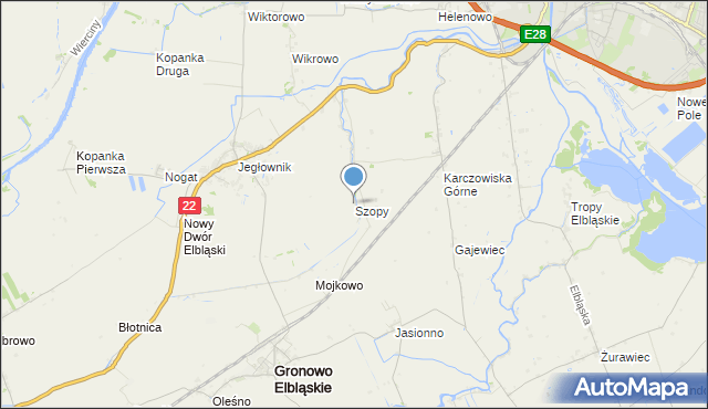 mapa Szopy, Szopy gmina Gronowo Elbląskie na mapie Targeo